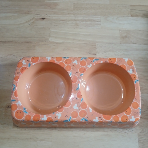 Disney Mickey Mouse Orange Bamboo Melamine Double Dog & Cat Bowl Citrus Cute - Picture 5 of 5